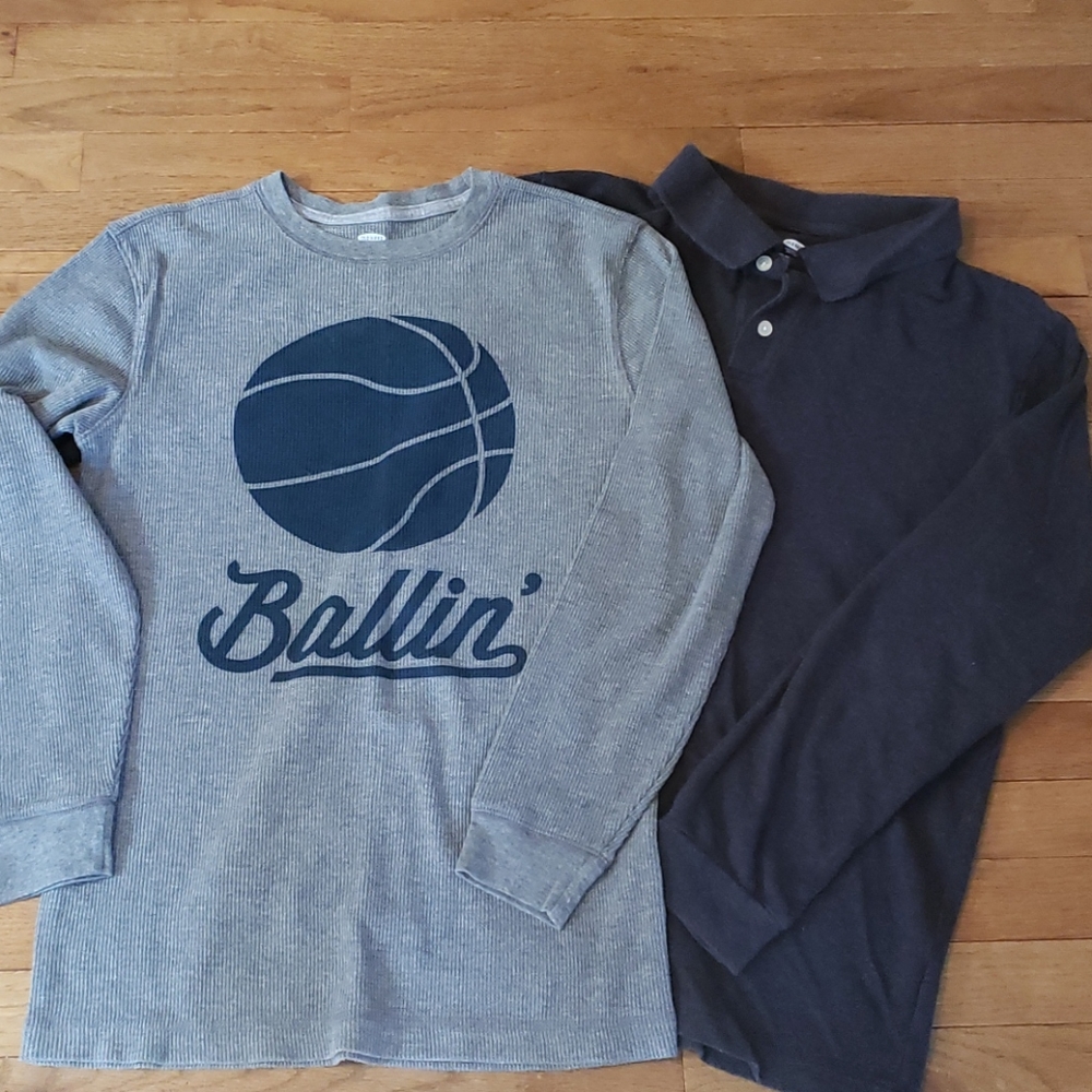 2 boys long sleeve shirts. One thermal, one polo